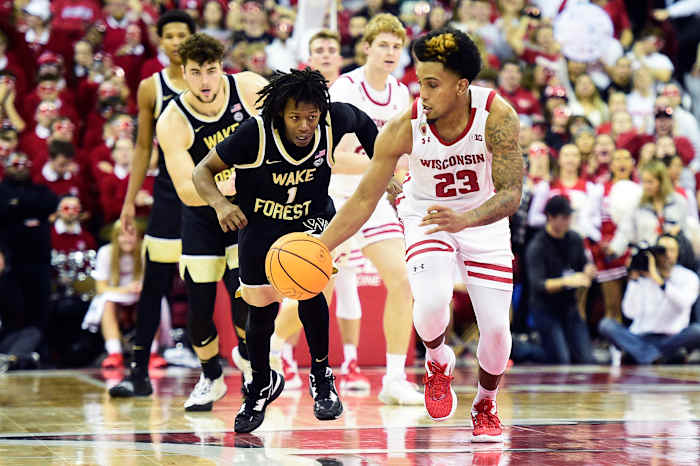 #1 Ty Appleby chases down #23 Chucky Hepburn after getting his pocket picked. Appleby ended up forcing a miss on Hepburn's layup attempt